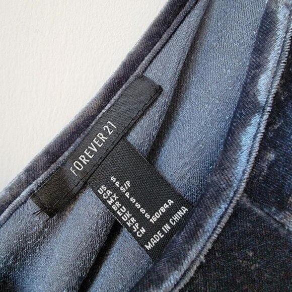 Forever 21 Steel Blue Velvet Velour Criss Cross Back Swing Dress Size Small - Picture 6 of 10